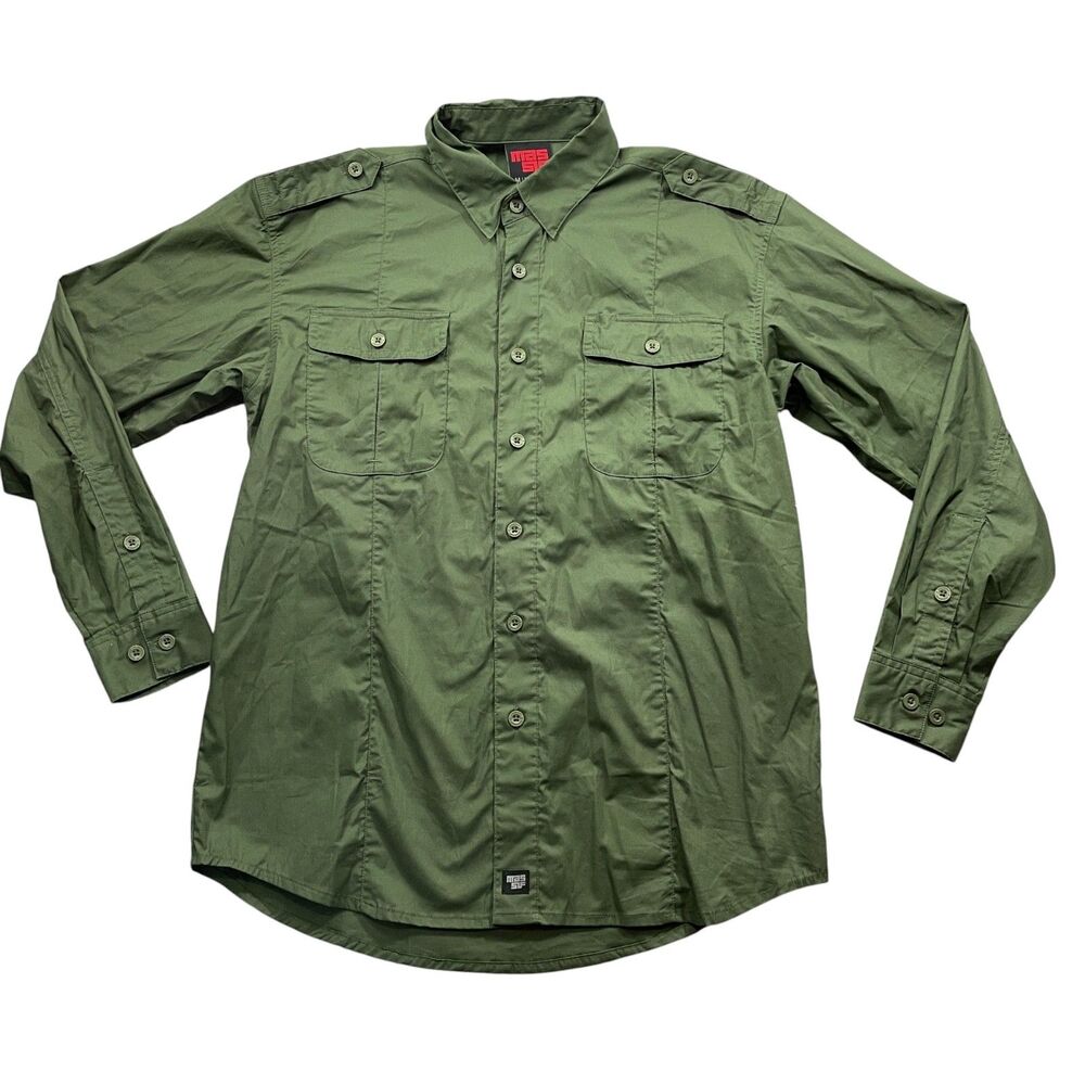 Massif  Medium Long‎ Sleeve Green Button Up Cotton Blend Men's Shirt Tactical